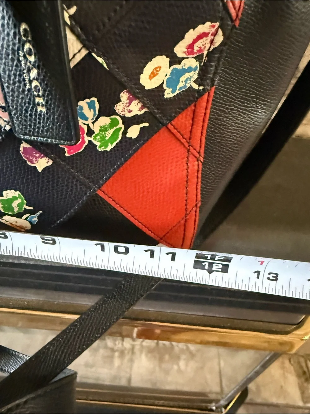 Coach Floral Patchwork Leather Satchel - Black & Red
